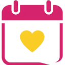 Kalender Icon - Ein gelbes Herz in der Mitte eines Kalenderblattes